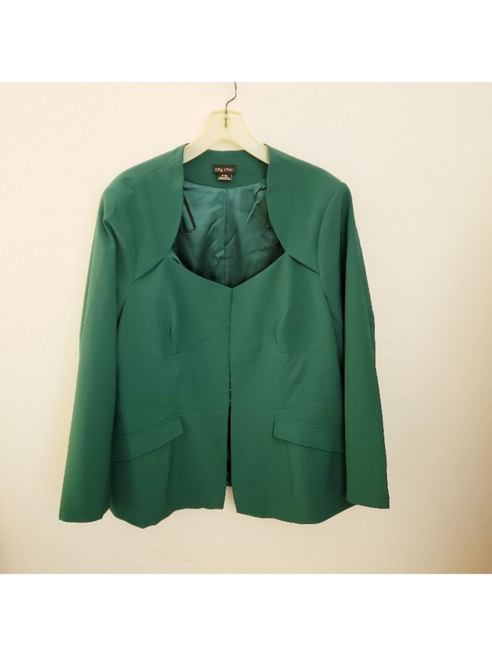 City Chic Sweetheart Neckline Corset Seamed Green Long Sleeve Jacket Sz 20 EUC